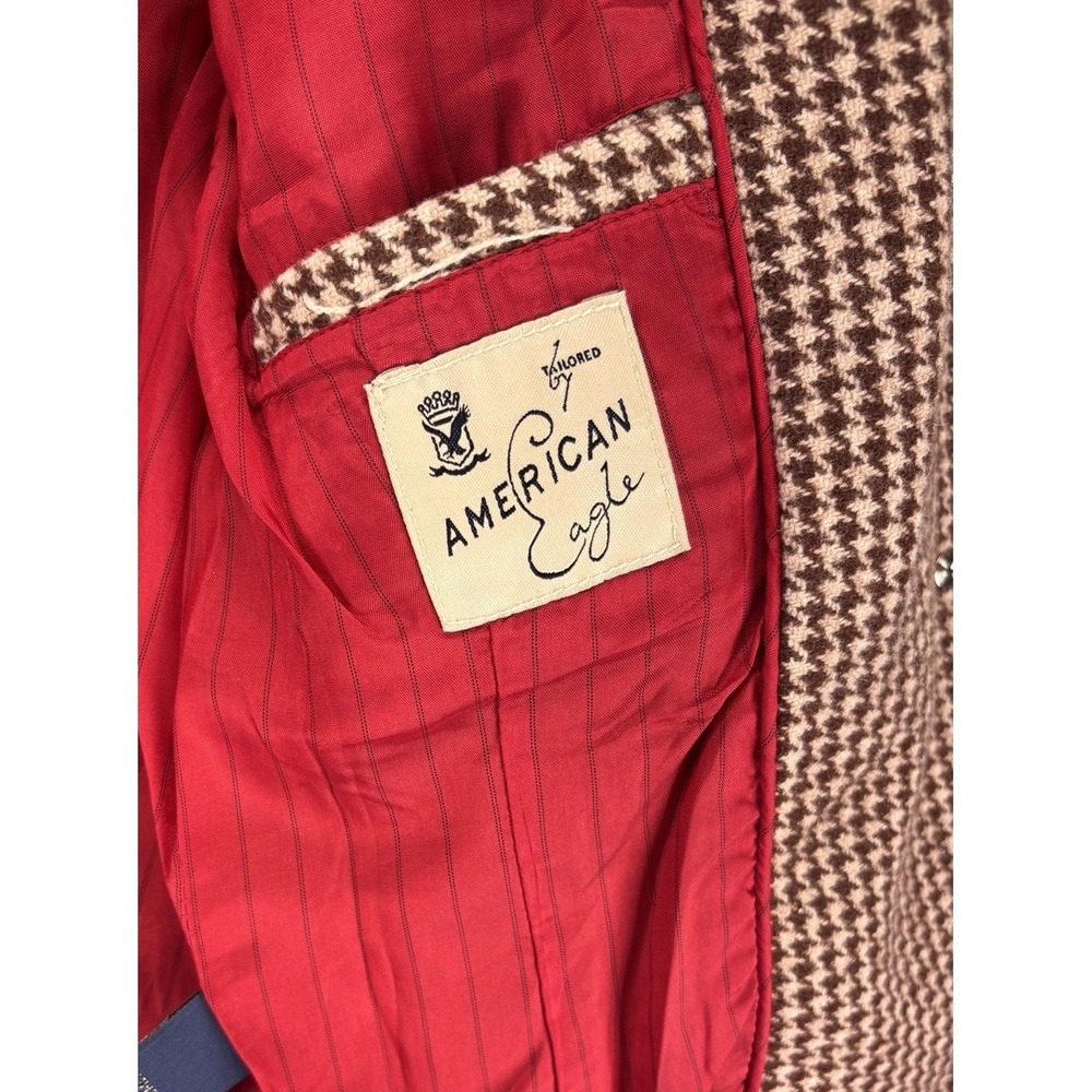 American Eagle VTG Wool Blend Tailored‎ Houndstooth Blazer Size M Dark Academia - Picture 9 of 16